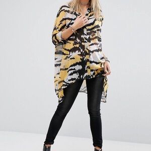 ASOS / Religion Tiger Print Sheer Button-Down Shirt